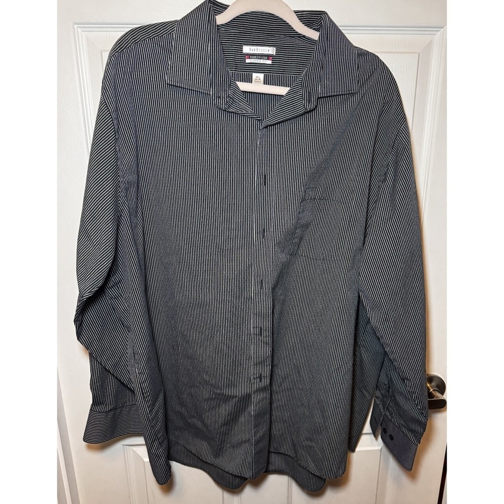 Van Heusen Flex Collar Classic Fit Dress Shirt Men's 18.5 34/35 Blk/Wht Pinstrip